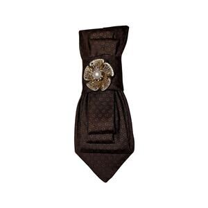 Elegant Repurposed Brown Tie Fashion Statement Accessory  Pearl Flower Brooch